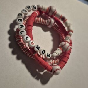 Chic Baseball Mom Red and White Bracelet Set